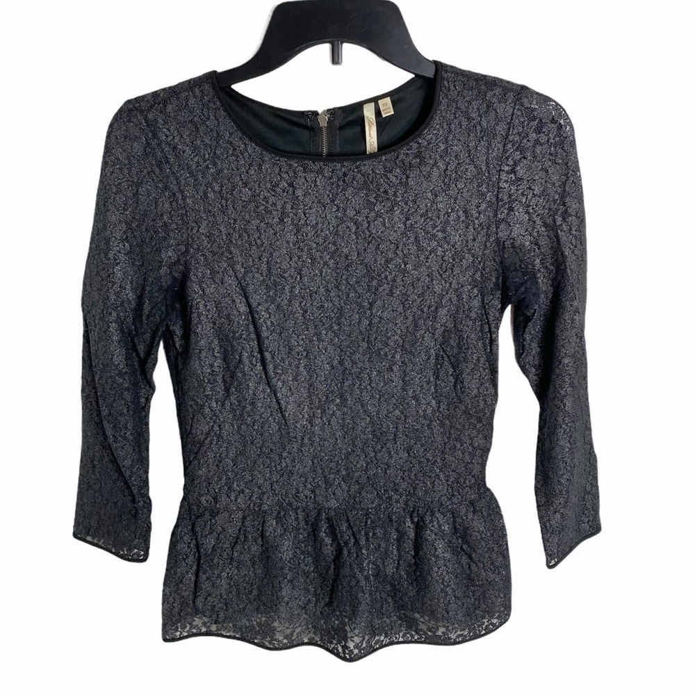 Petticoat Alley Lace Peplum Top Gray XS Blouse
